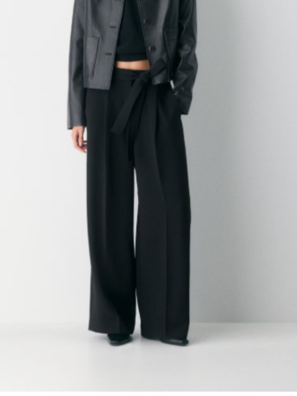 AritziaWilfred Shimmy Pant Crepette Wide-Leg High-Waist Tie-Belt Pants Black 10